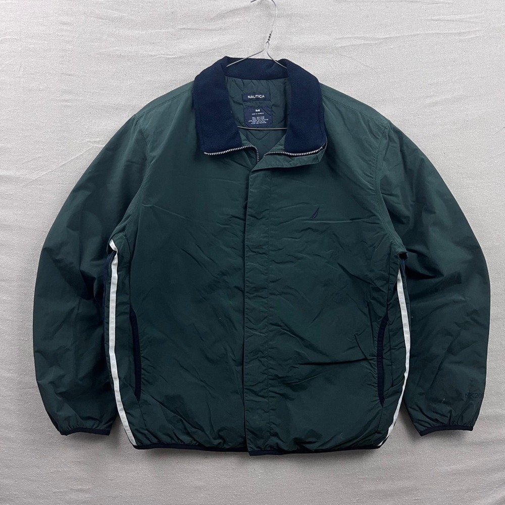 Nautica NX2000 Performance Jacket Mens Medium Green Insulated Fleece Collar Zip‎